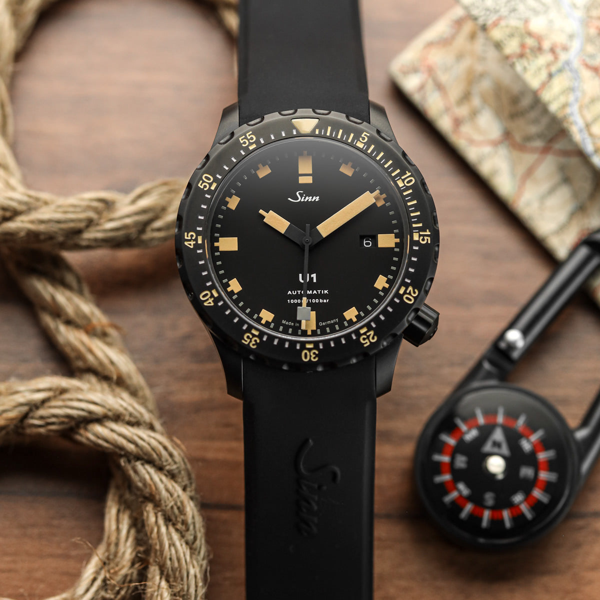 Sinn U1 S E Black Divers Watch - Black Dial - Silicone Strap