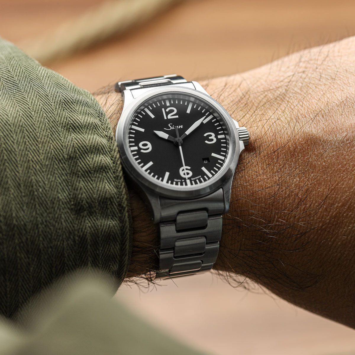 Sinn 556 A Automatic Sports Watch - Arabic Numerals Black Dial - Solid Bracelet