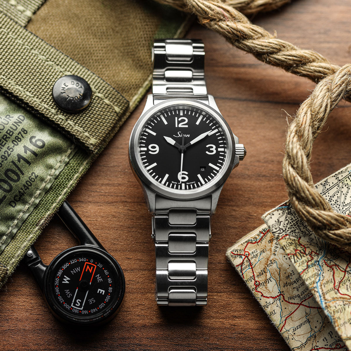 Sinn 556 A Automatic Sports Watch - Arabic Numerals Black Dial - Solid Bracelet