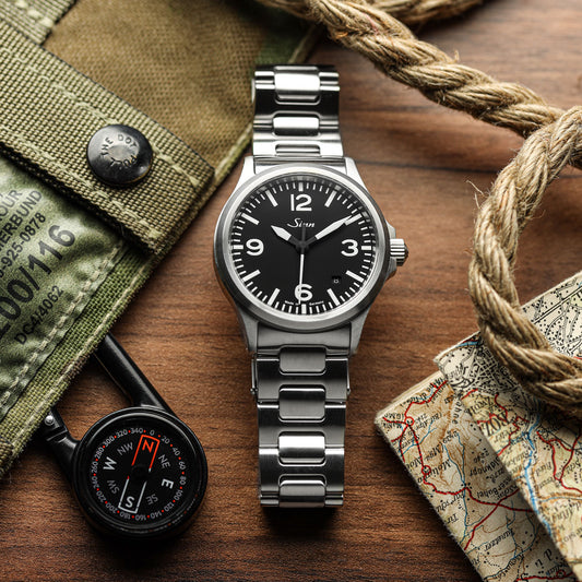 Sinn 556 A Automatic Sports Watch - Arabic Numerals Black Dial - Solid Bracelet