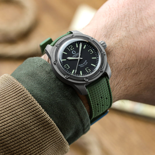 Vintage Style Perforated Rubber Watch Strap - Green