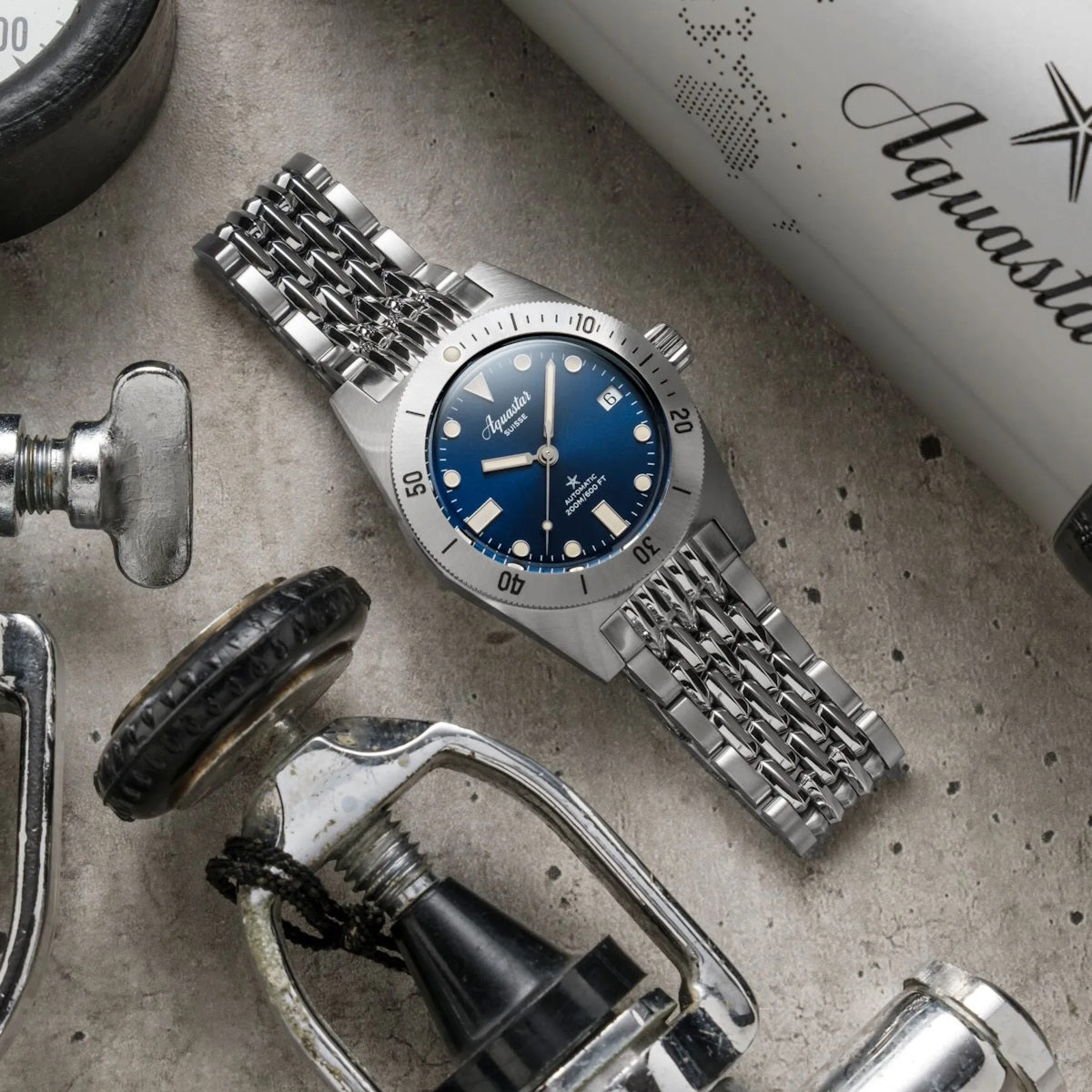 PRE-ORDER - Aquastar Model 60 Blue Dial BoR Bracelet