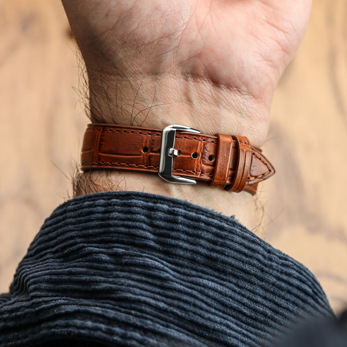 Louvain Croc Handmade Leather Watch Strap - Cognac