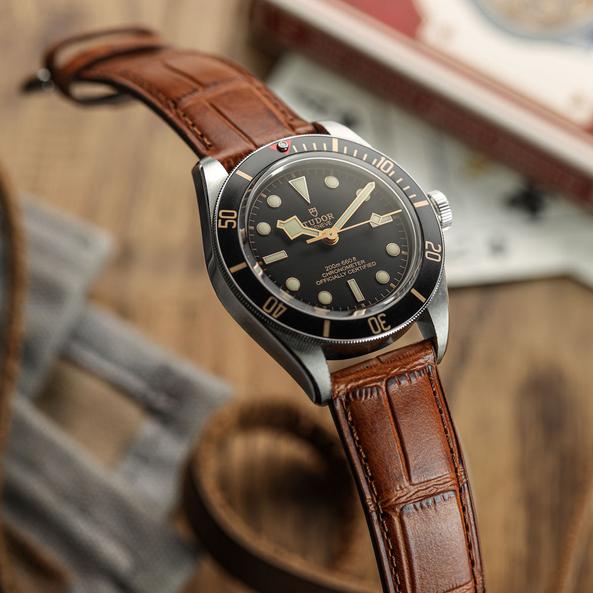 Louvain Croc Handmade Leather Watch Strap - Cognac