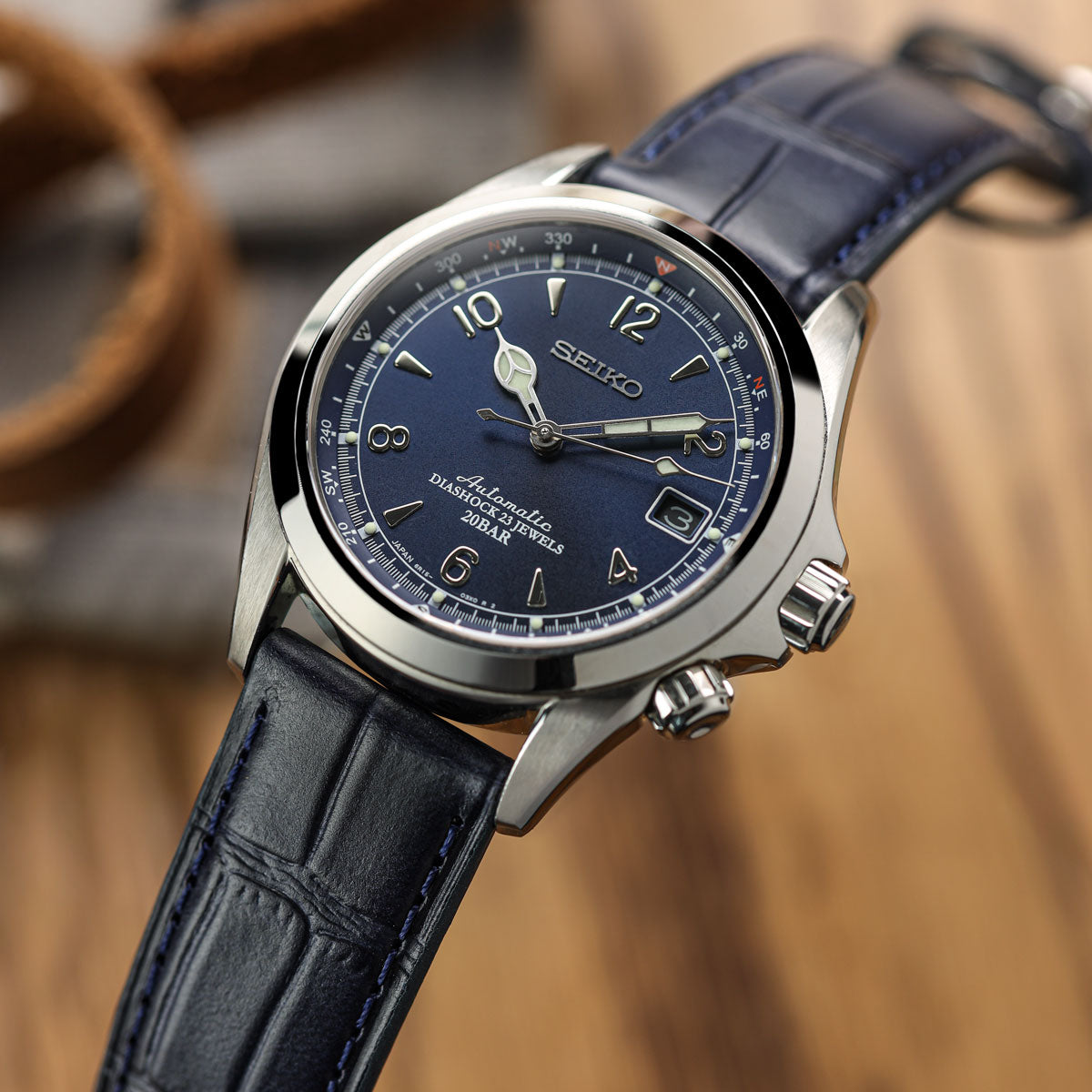 Louvain Croc Handmade Leather Watch Strap - Dark Blue