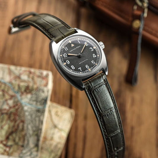 Louvain Croc Handmade Leather Watch Strap - Olive Green