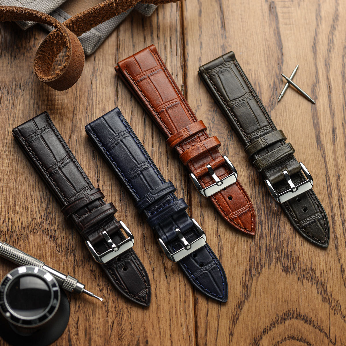 Louvain Croc Handmade Leather Watch Strap - Cognac