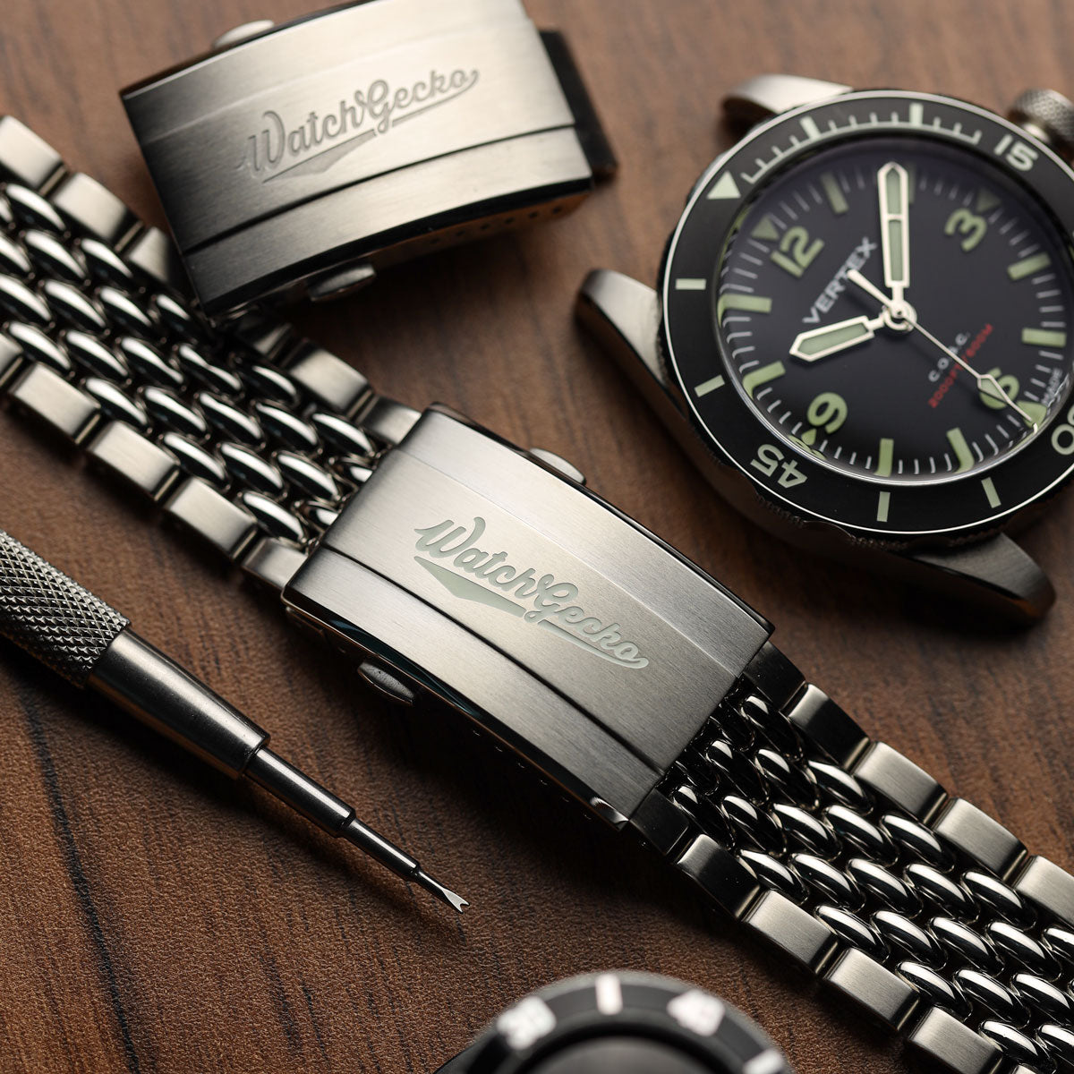 Premium Stainless Steel Beads of Rice Watch Bracelet - Super Luminova