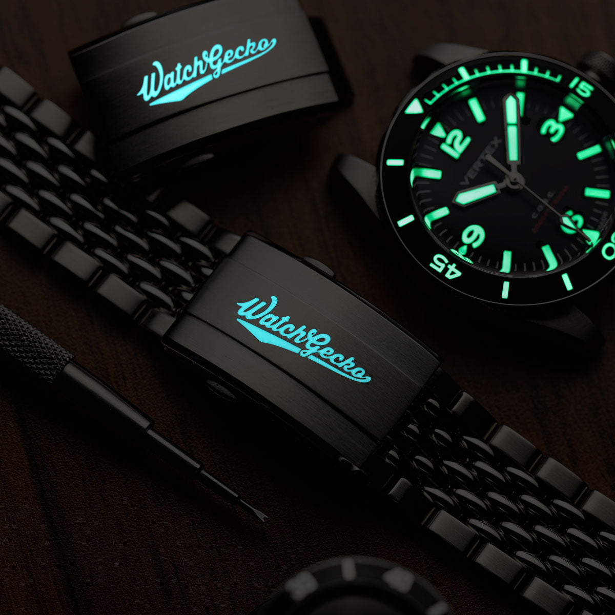 Premium Stainless Steel Beads of Rice Watch Bracelet - Super Luminova