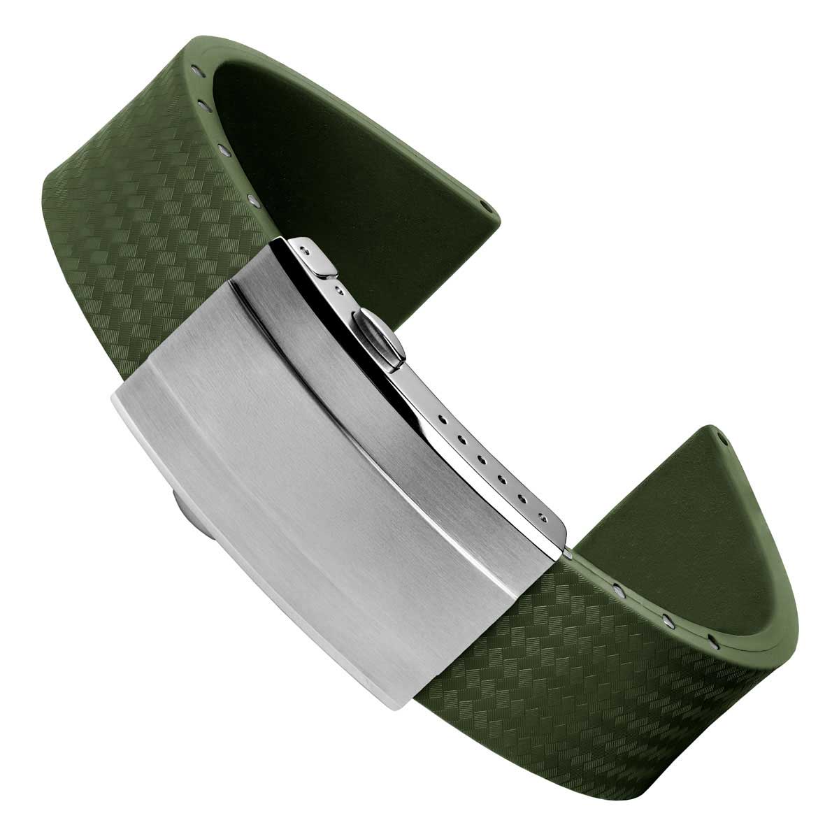400 CTS Italian Rubber Divers Reversible Watch Strap - Military Green - Brushed / Polished