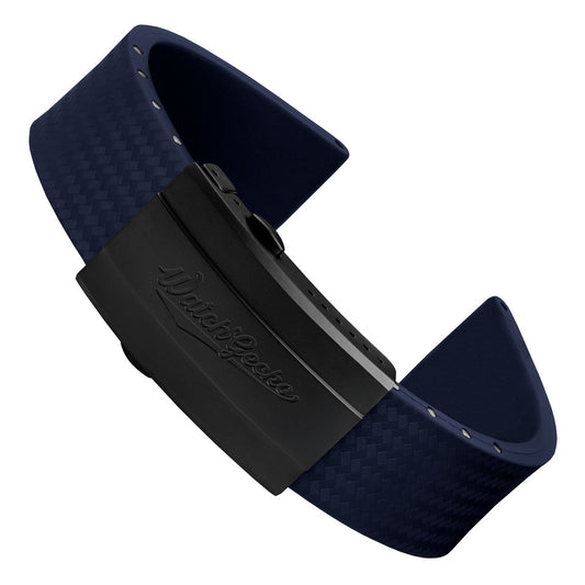 WatchGecko 400 Italian Rubber Divers Reversible Watch Strap - Dark Blue - IP Black