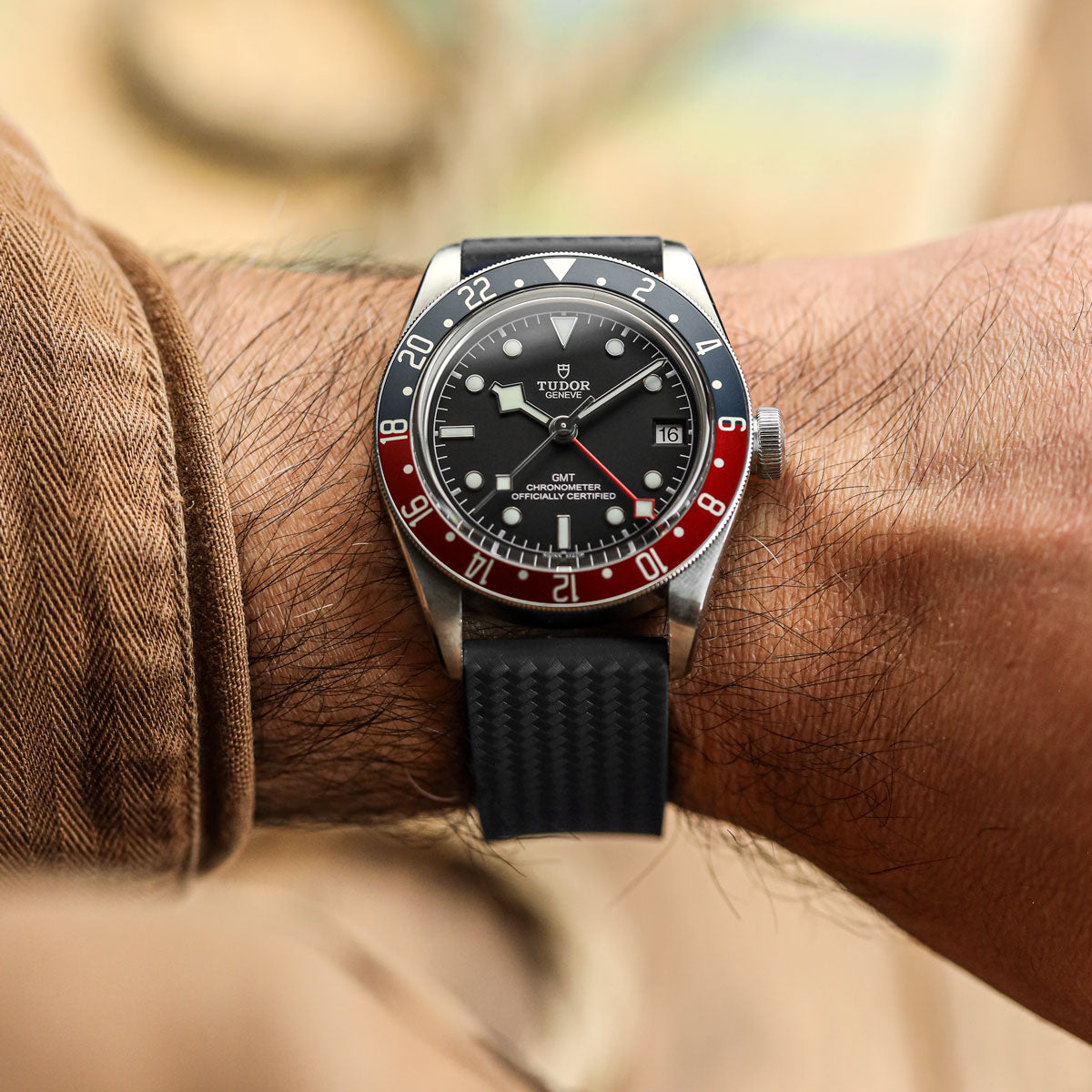 WatchGecko 400 Italian Rubber Divers Reversible Watch Strap - Black - Brushed / Polished