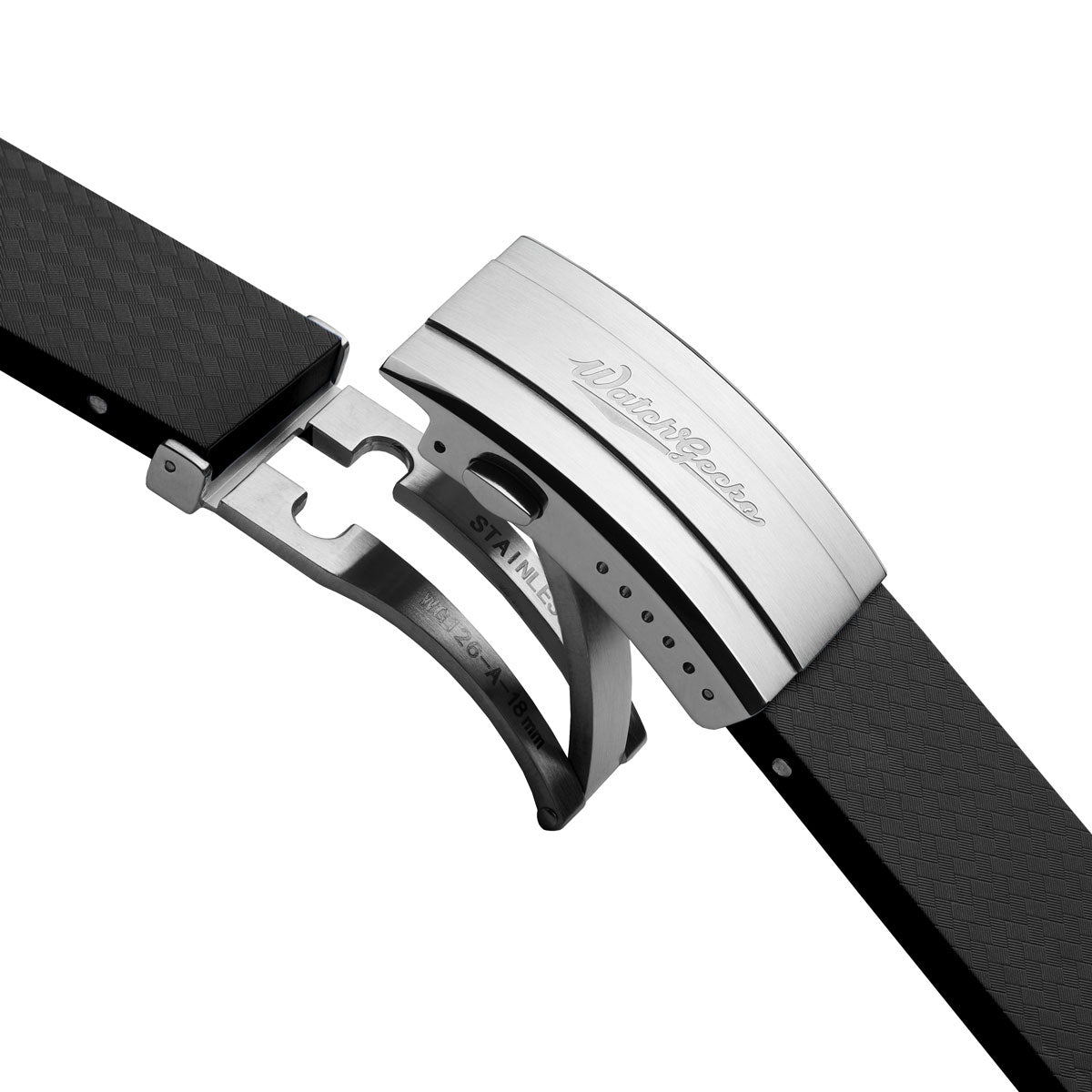 WatchGecko 400 Italian Rubber Divers Reversible Watch Strap - Black - Brushed / Polished