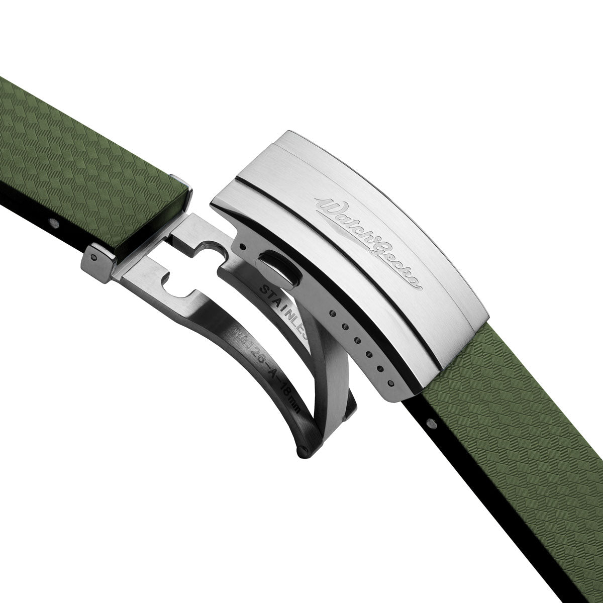 WatchGecko 400 Italian Rubber Divers Reversible Watch Strap - Military Green - Brushed / Polished