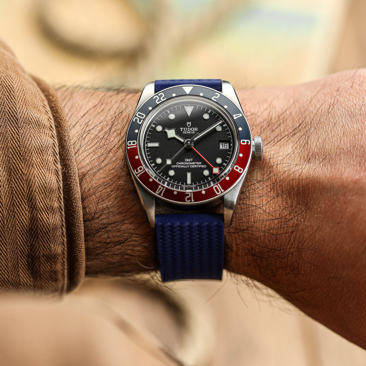 WatchGecko 400 Italian Rubber Divers Reversible Watch Strap - Navy Blue - Brushed / Polished
