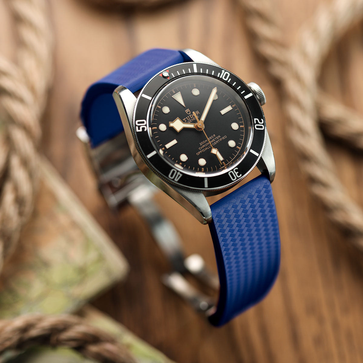 WatchGecko 400 Italian Rubber Divers Reversible Watch Strap - Navy Blue - Brushed / Polished