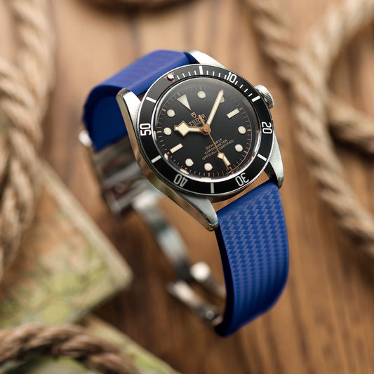 WatchGecko 400 Italian Rubber Divers Reversible Watch Strap - Navy Blue - Brushed / Polished