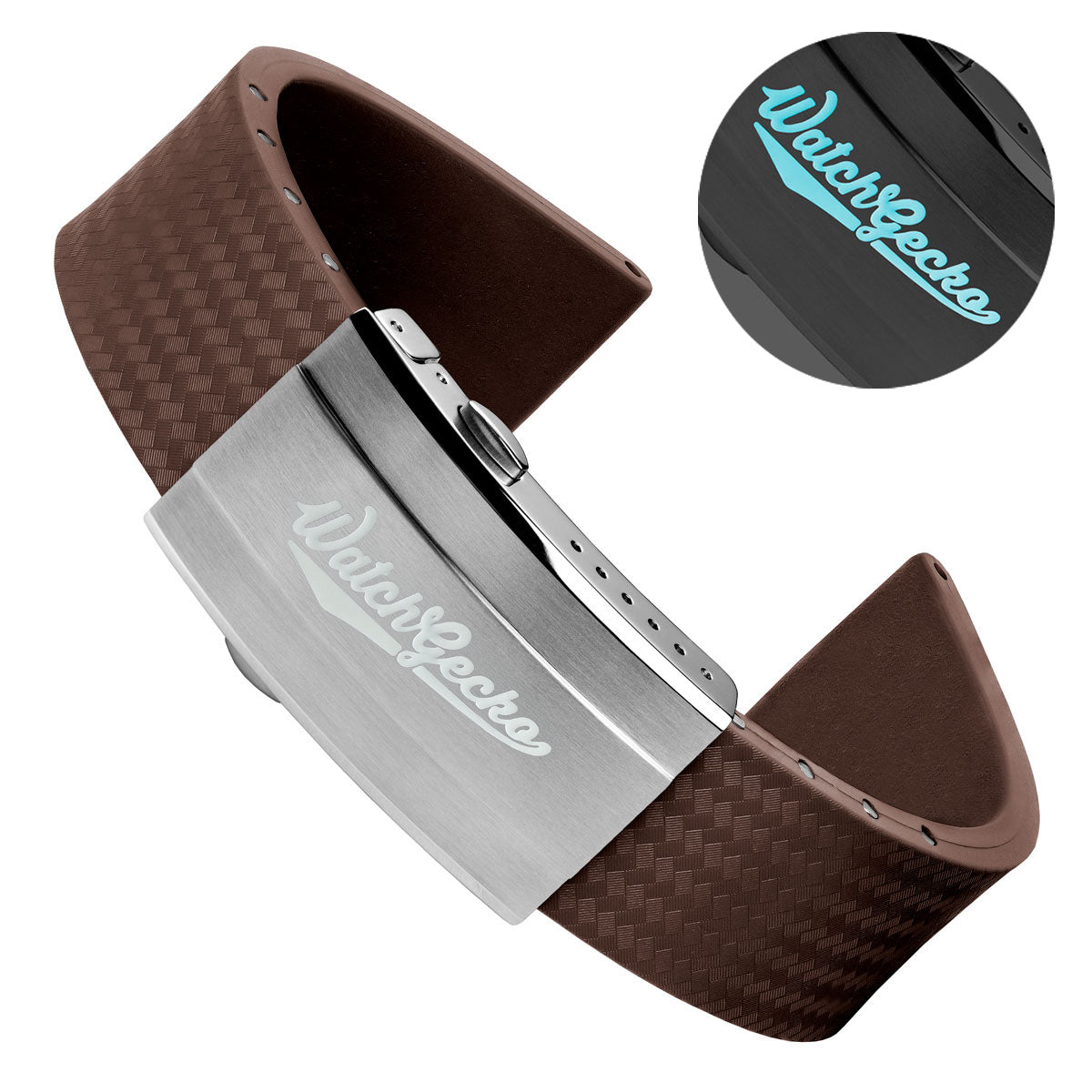 WatchGecko 400 Italian Rubber Divers Reversible Watch Strap - Brown - Super Luminova
