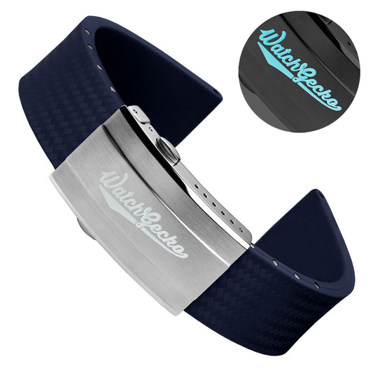WatchGecko 400 Italian Rubber Divers Reversible Watch Strap - Dark Blue - Super Luminova