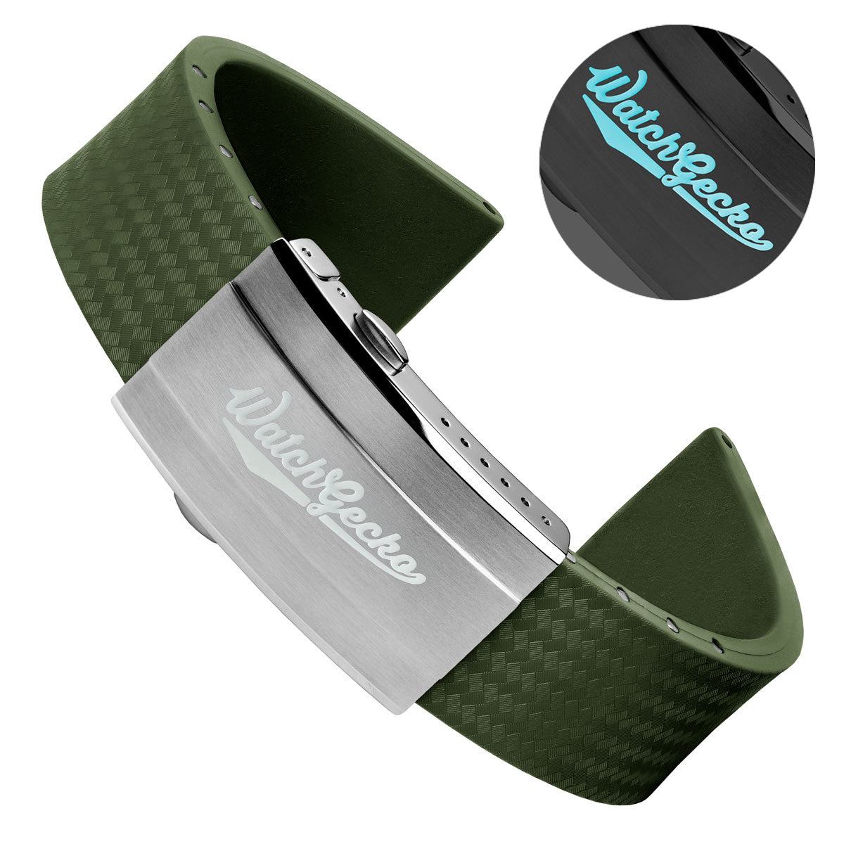 WatchGecko 400 Italian Rubber Divers Reversible Watch Strap - Military Green - Super Luminova