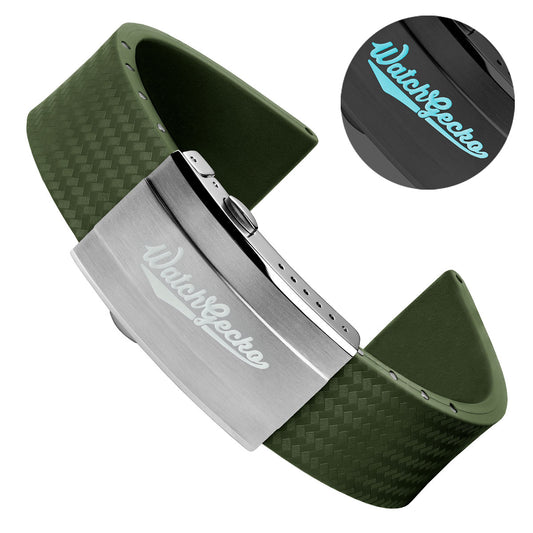 WatchGecko 400 Italian Rubber Divers Reversible Watch Strap - Military Green - Super Luminova