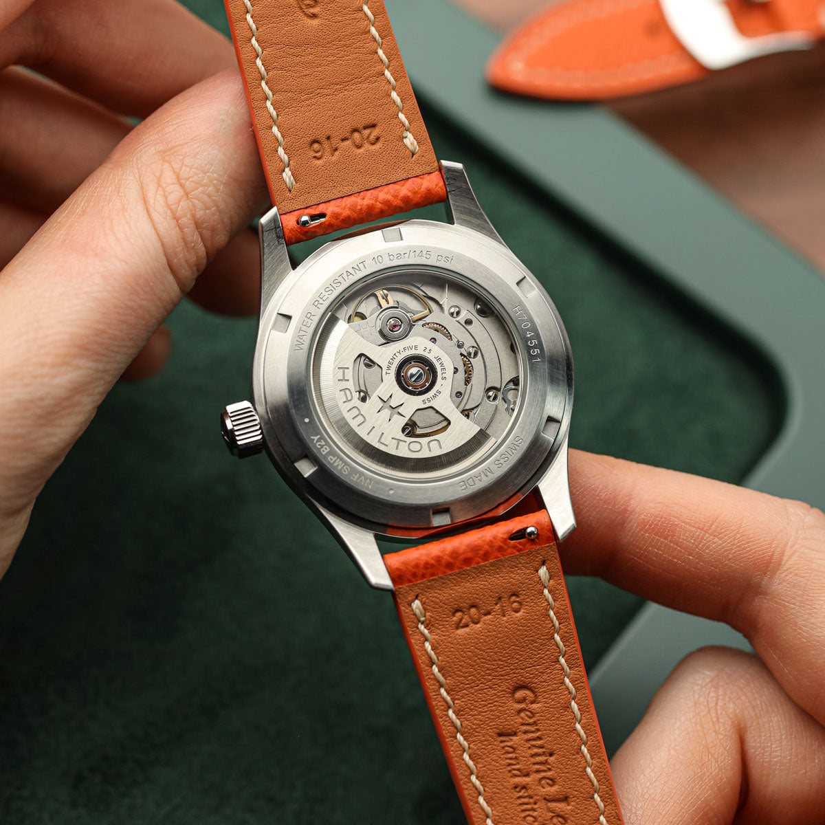 Hanley Textured Epsom Hand-Stitched Leather Watch Strap  - Orange