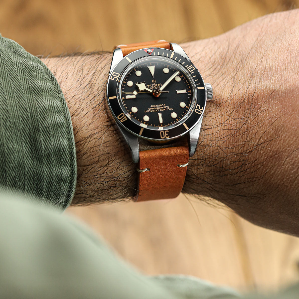 Finsbury Minerva Box Genuine Leather Watch Strap - Coral  on Tudor Black Bay 58