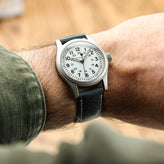 Lerano Tuscan Padded Leather Watch Strap - Blue on Hamilton Khaki Field 