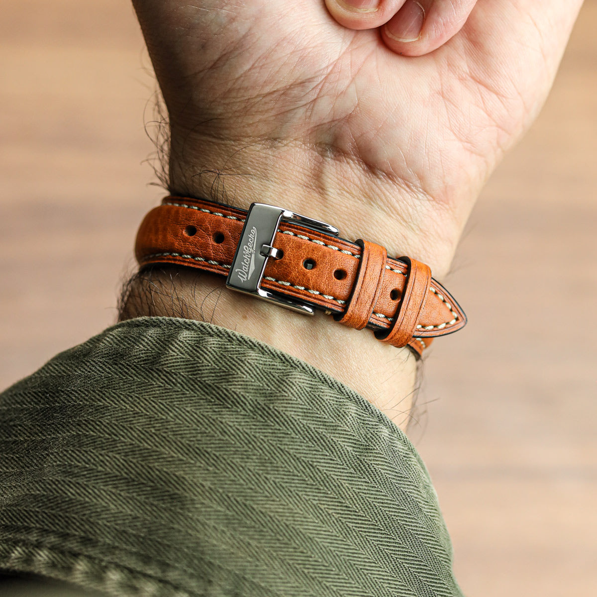 Highley Padded Minerva Italian Leather Watch Strap - Coral