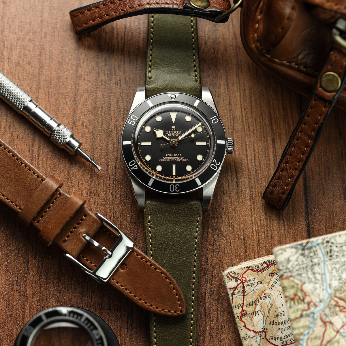 Missouri Vintage Leather Watch Strap - Olive