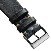 Radstock Vintage V-stitch Genuine Leather Watch Strap - Black