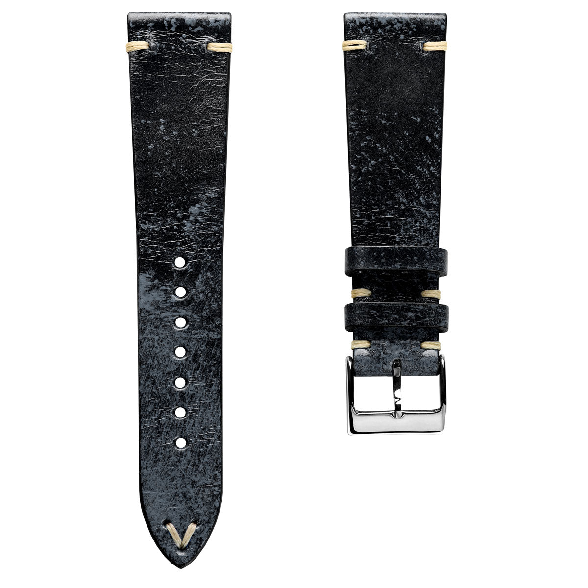 Radstock Vintage V-stitch Genuine Leather Watch Strap - Black
