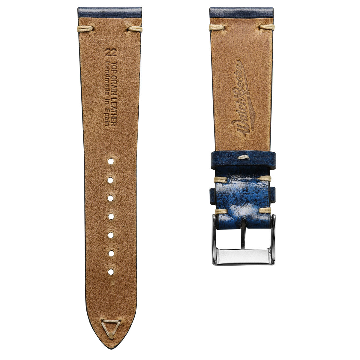 Radstock Vintage V-stitch Genuine Leather Watch Strap - Blue