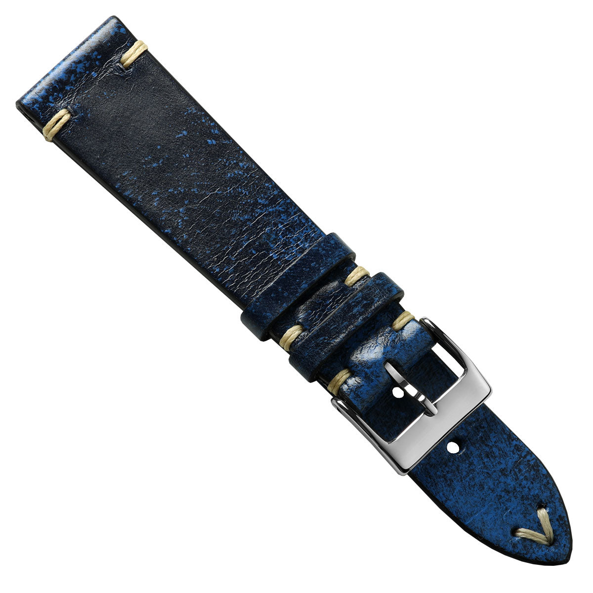Radstock Vintage V-stitch Genuine Leather Watch Strap - Blue