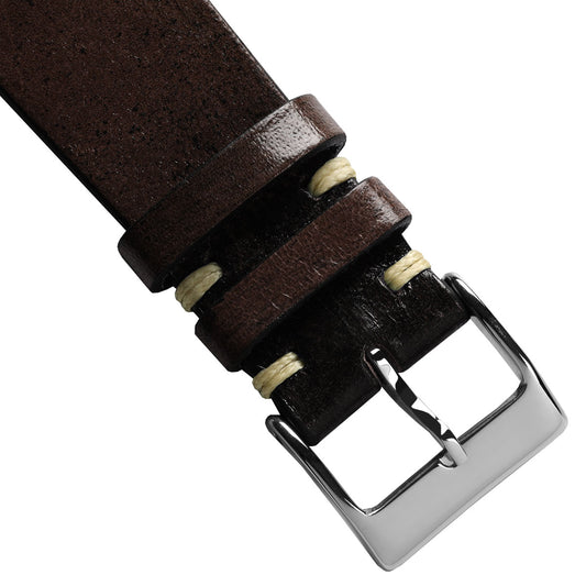 Radstock Vintage V-stitch Genuine Leather Watch Strap - Dark Brown