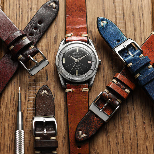Radstock Vintage V-stitch Genuine Leather Watch Strap - Light Brown