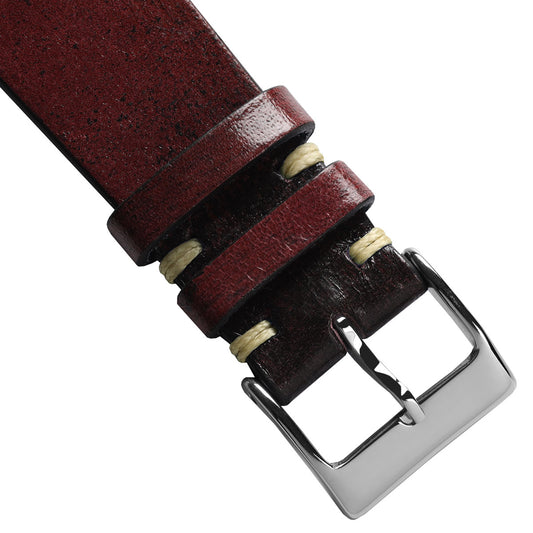 Radstock Vintage V-stitch Genuine Leather Watch Strap - Red