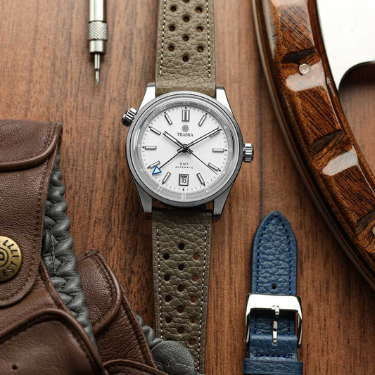 Ashdown Togo Leather Racing Watch Strap - Beige