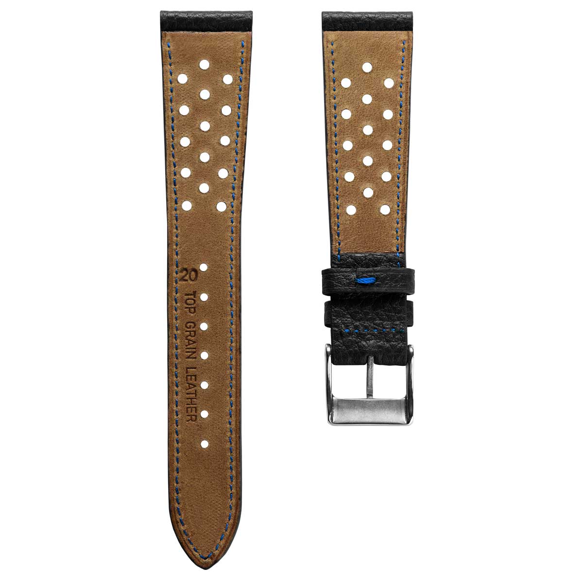 Ashdown Togo Leather Racing Watch Strap - Black / Blue