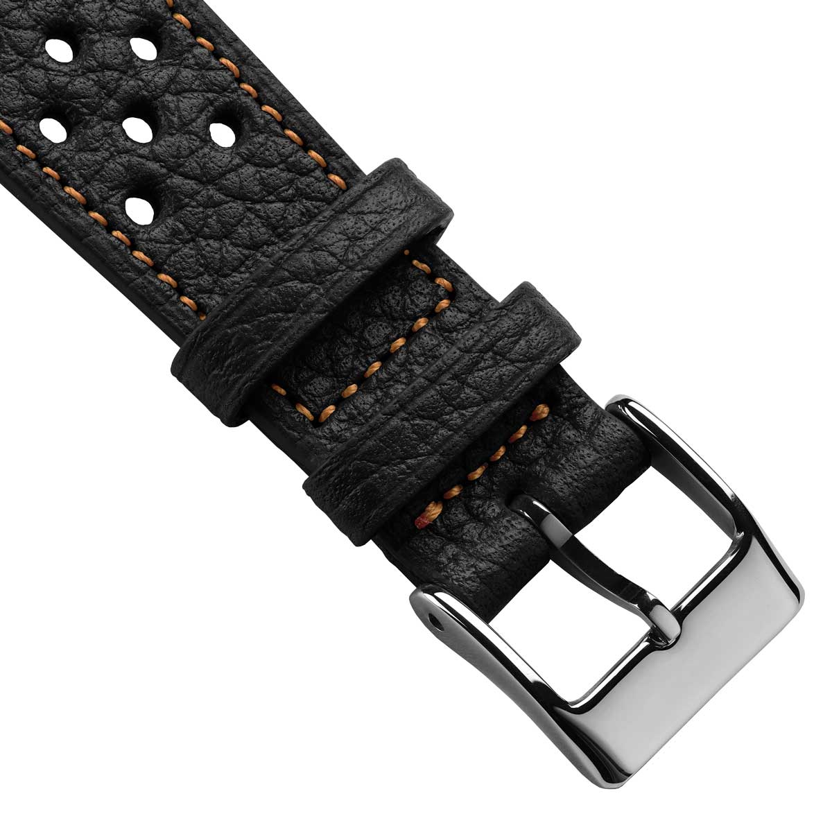 Ashdown Togo Leather Racing Watch Strap - Black / Orange