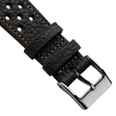 Ashdown Togo Leather Racing Watch Strap - Black / Orange