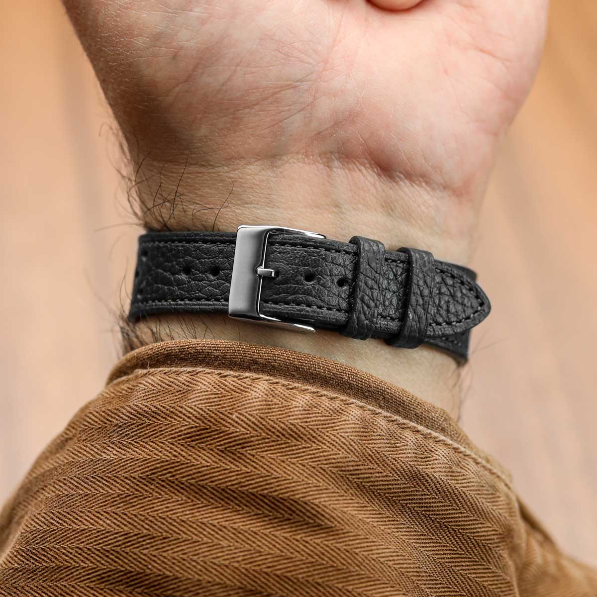 Ashdown Togo Leather Racing Watch Strap - Black