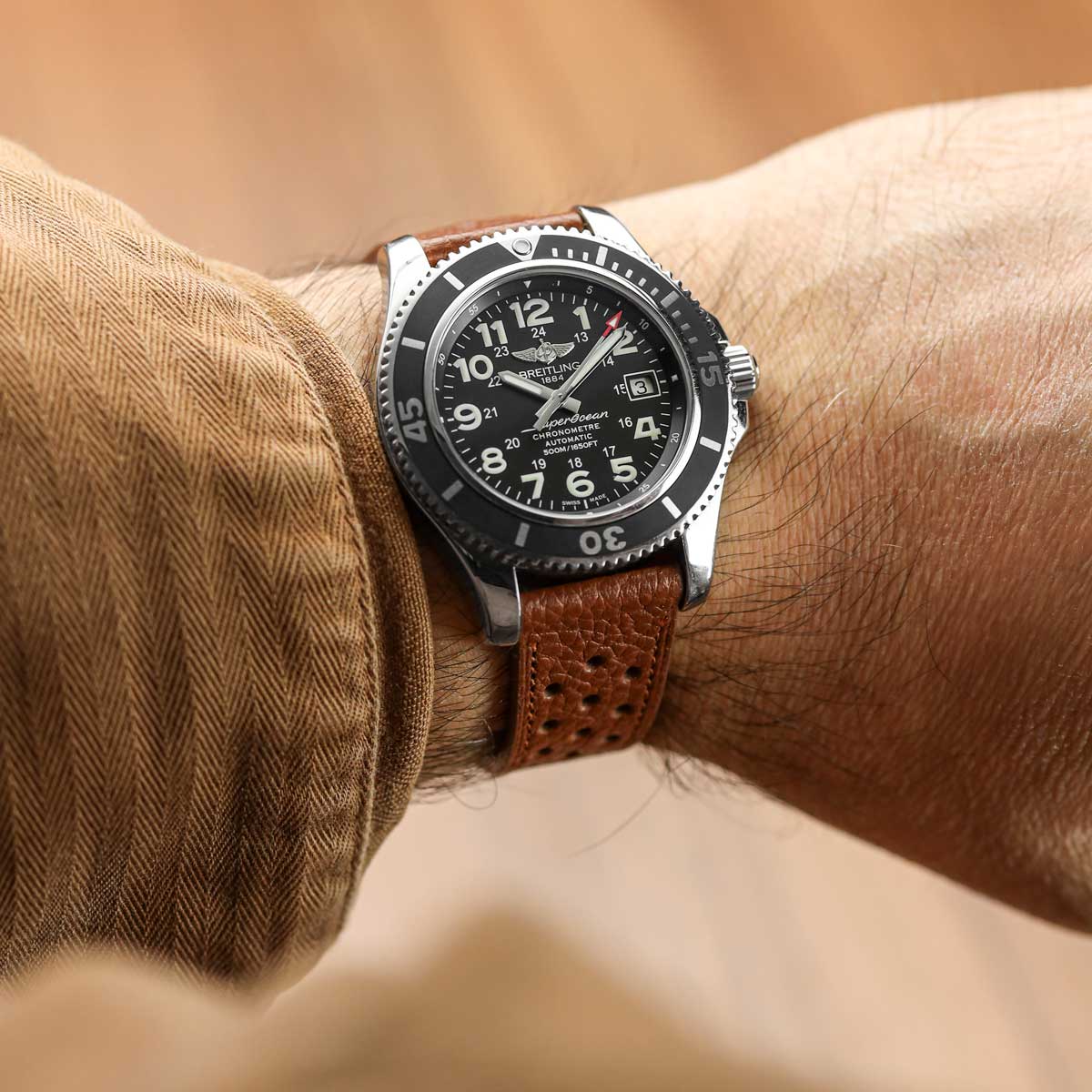 Ashdown Togo Leather Racing Watch Strap - Light Brown