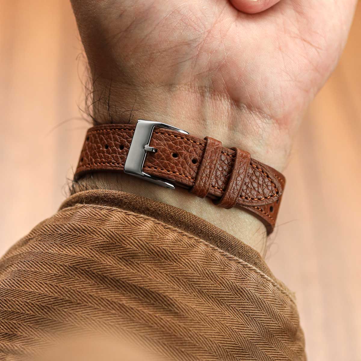 Ashdown Togo Leather Racing Watch Strap - Light Brown