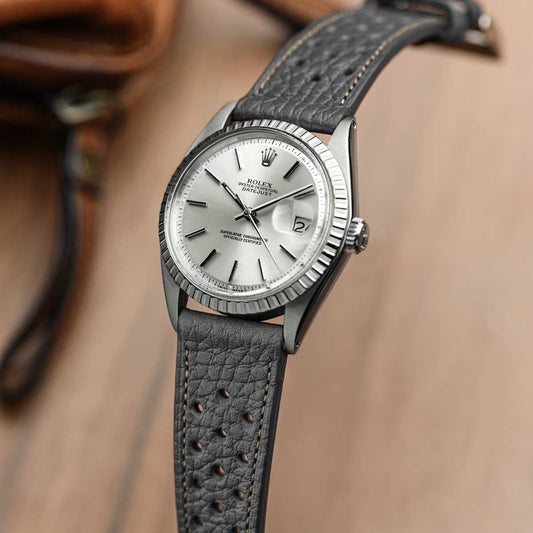 Ashdown Togo Leather Racing Watch Strap - Grey / Beige