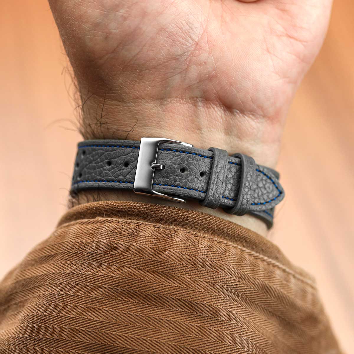 Ashdown Togo Leather Racing Watch Strap - Grey / Blue