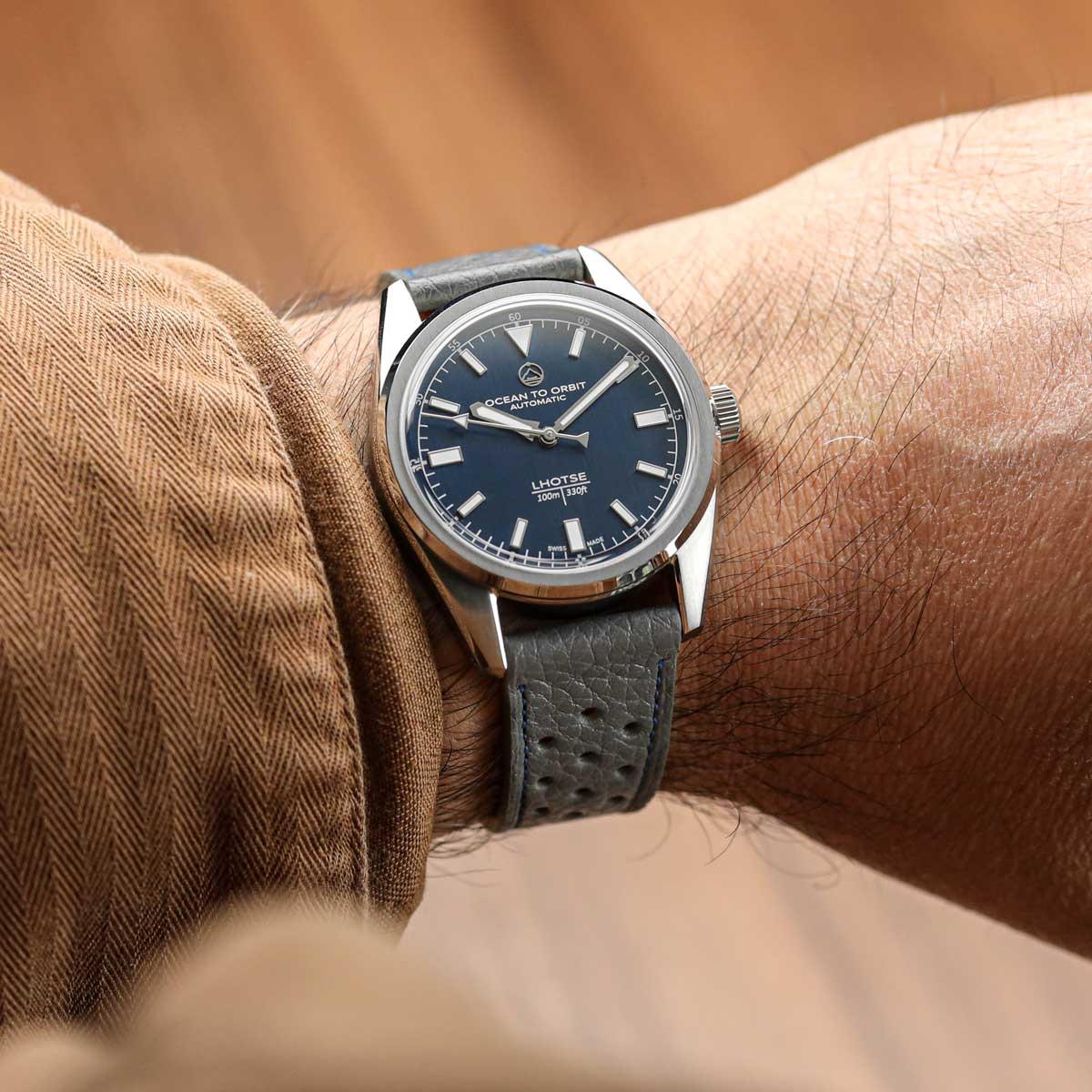 Ashdown Togo Leather Racing Watch Strap - Grey / Blue