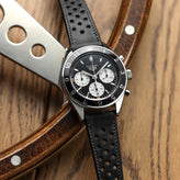 WatchGecko Missouri Perforated Leather Watch Strap - Black  on Tag Heuer Autavia 