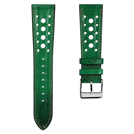Radstock Racing Style Genuine Leather Watch Strap - Vintage Green