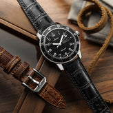 Carolina Gator Print Genuine Leather Watch Strap - Vintage Matt Black